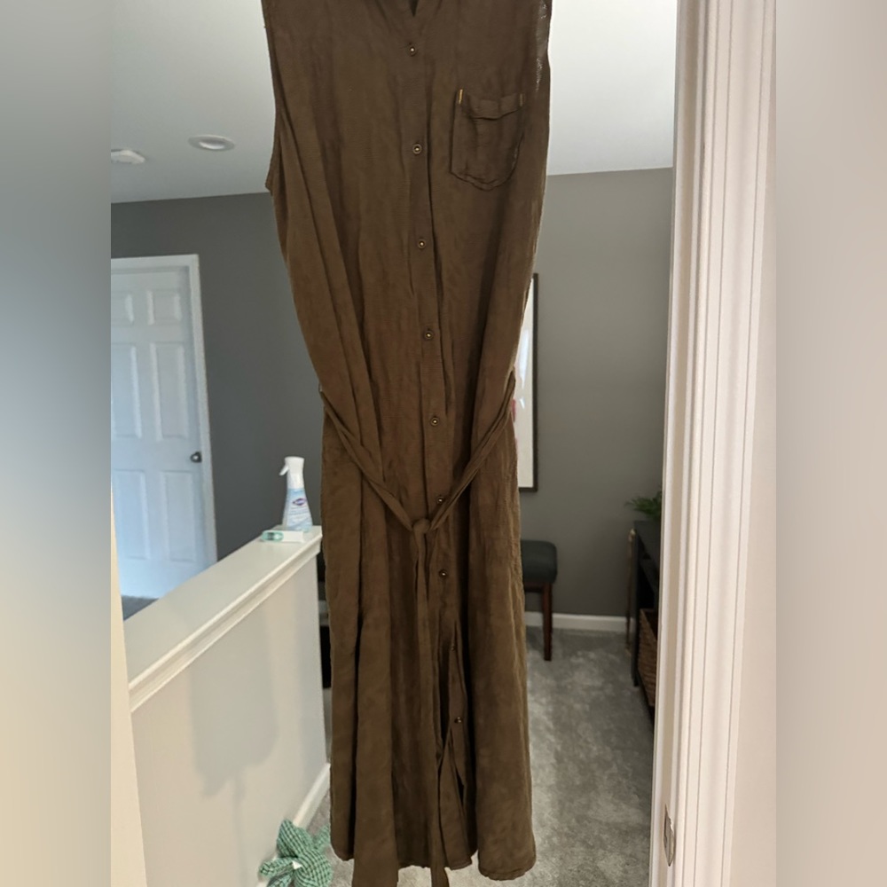 Anthropologie olive green button up dress